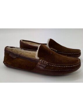 H.S. Trask Mens Shearling-Lined Brown Leather Suede Moccasins Loafers Size 10M